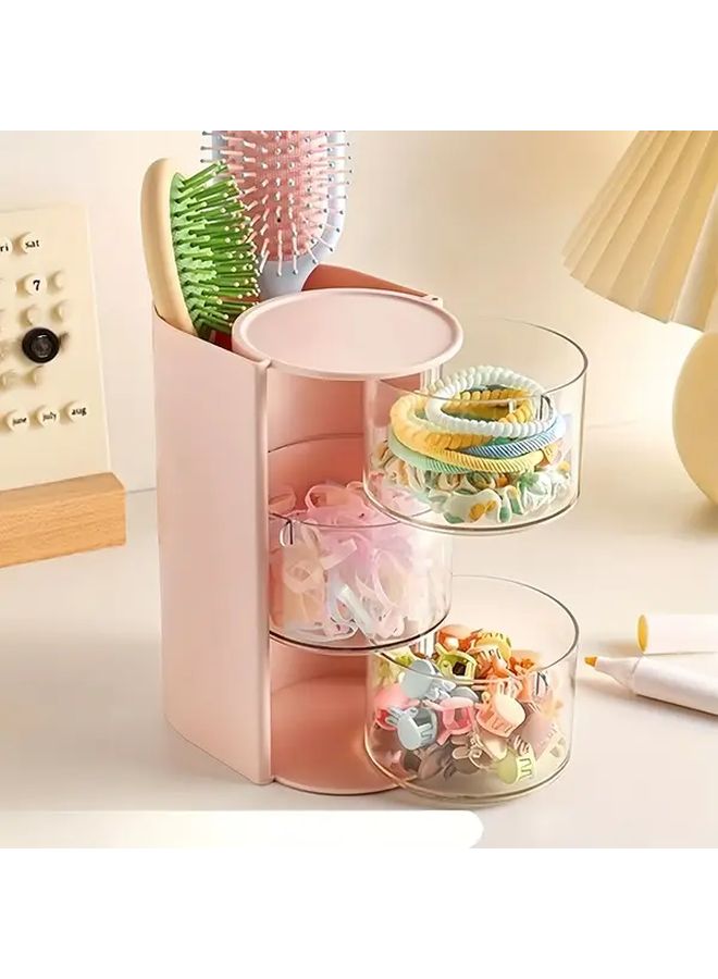Pink 2 Layer Rotating Hair Accessory Organizer for Jewelry and Makeup Brushes - Image 4